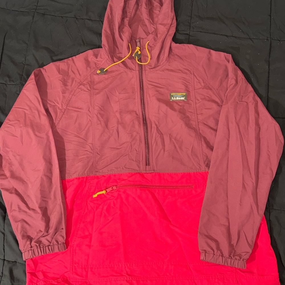 LL Bean Jacket Mountain Colorblock Anorak Hooded Windbreaker 1/2 Zip